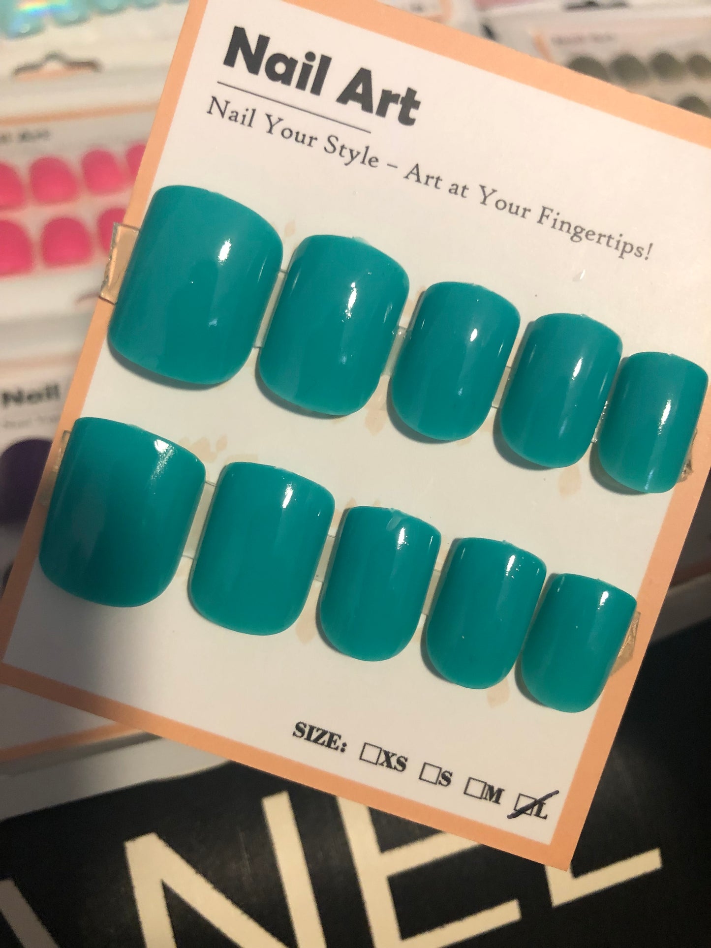 Glossy Teal Short Square Nails