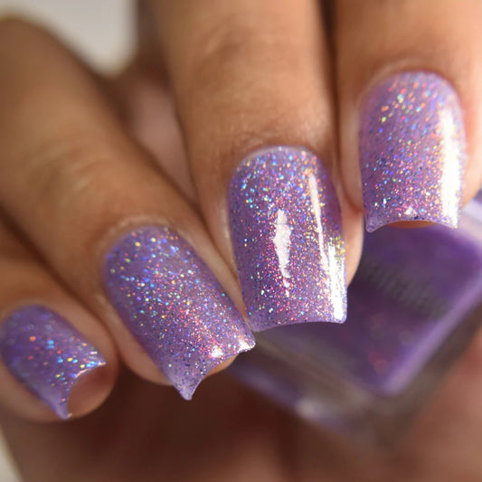 Light Purple Glittery Short Square Nails