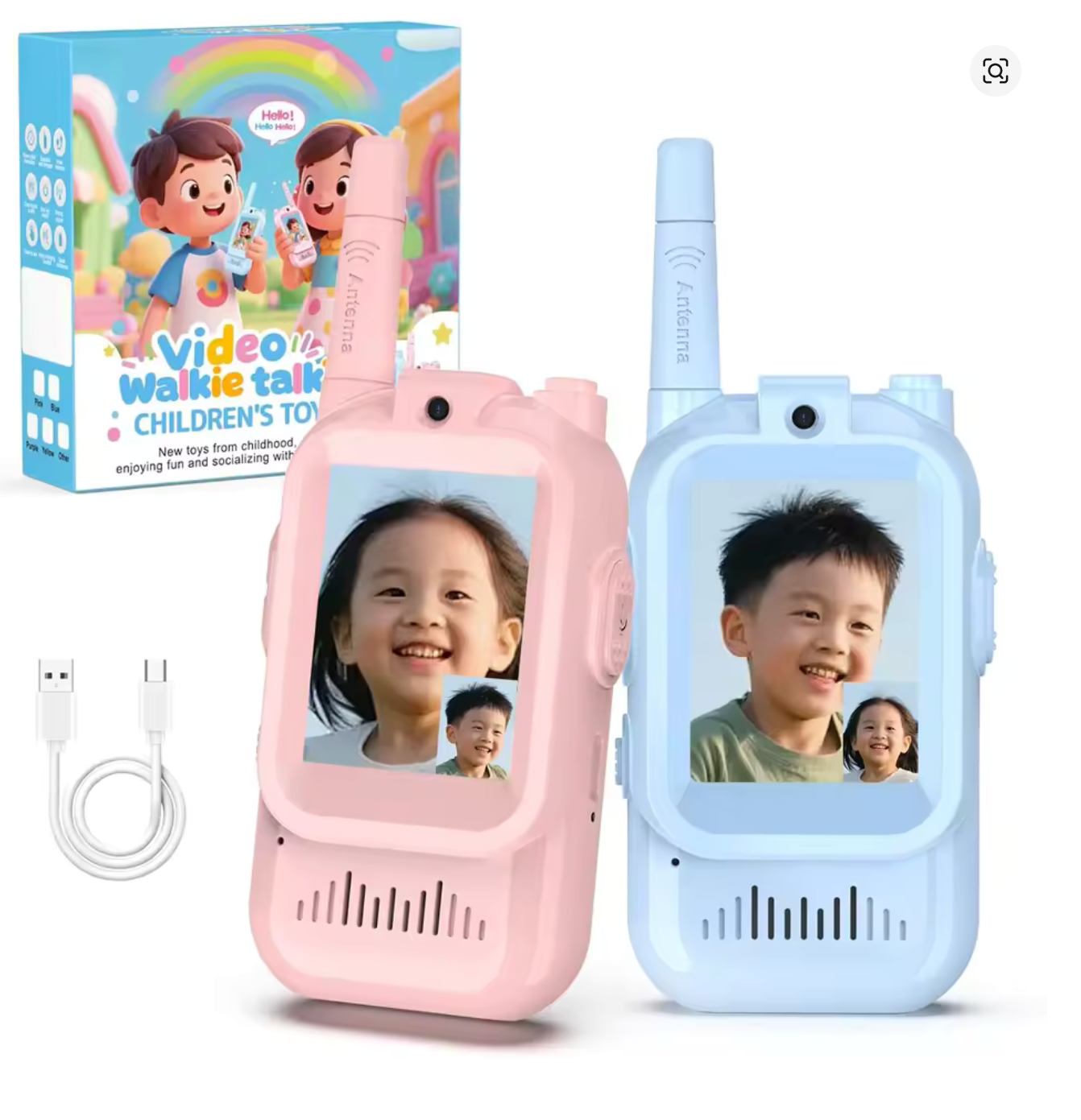 Children Video Walkie Talkie Set With HD Screen One-Click Call Cartoon Intercom Easy Use For Kids Gift Outdoor Camping Travel
