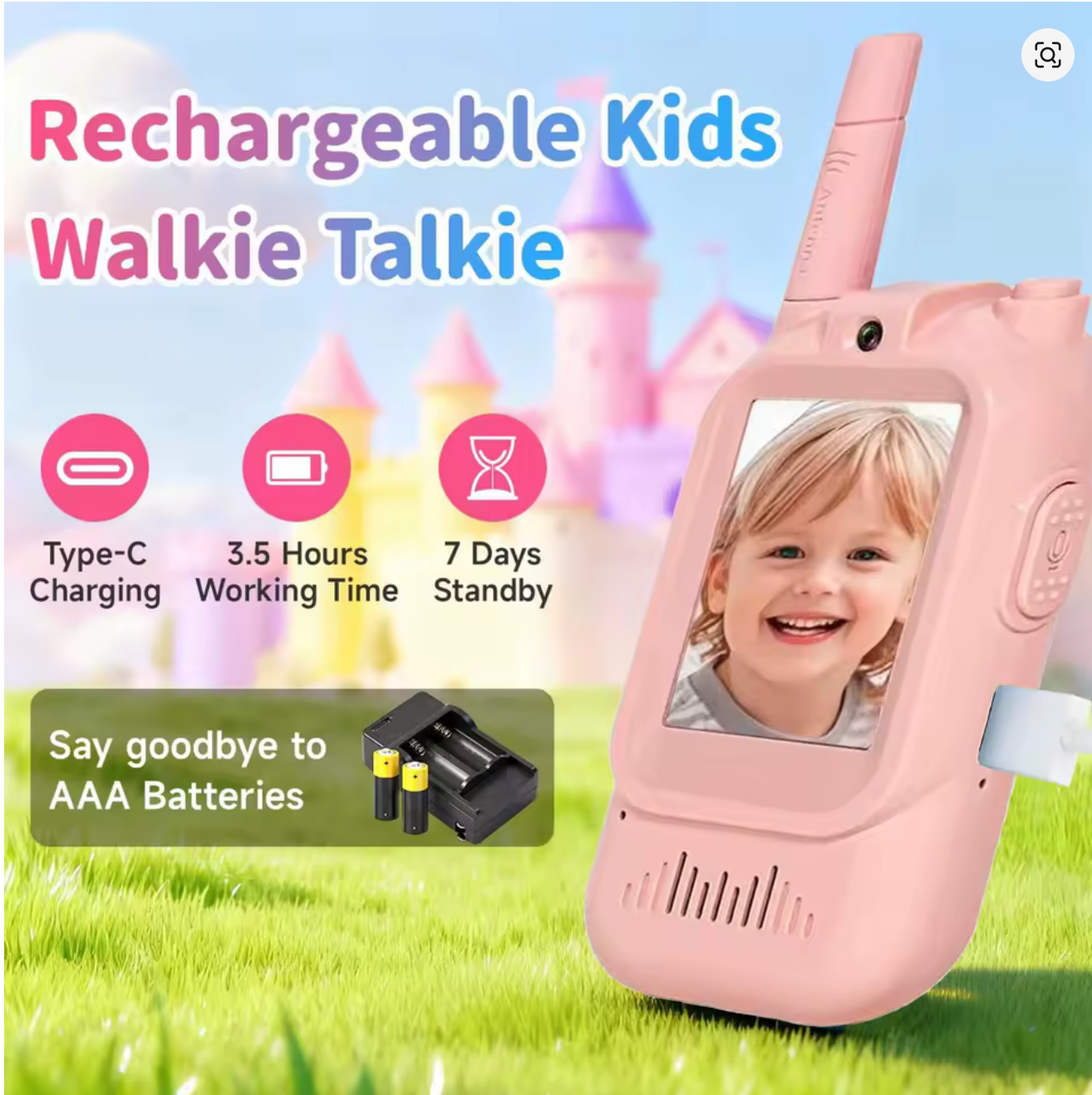 Children Video Walkie Talkie Set With HD Screen One-Click Call Cartoon Intercom Easy Use For Kids Gift Outdoor Camping Travel