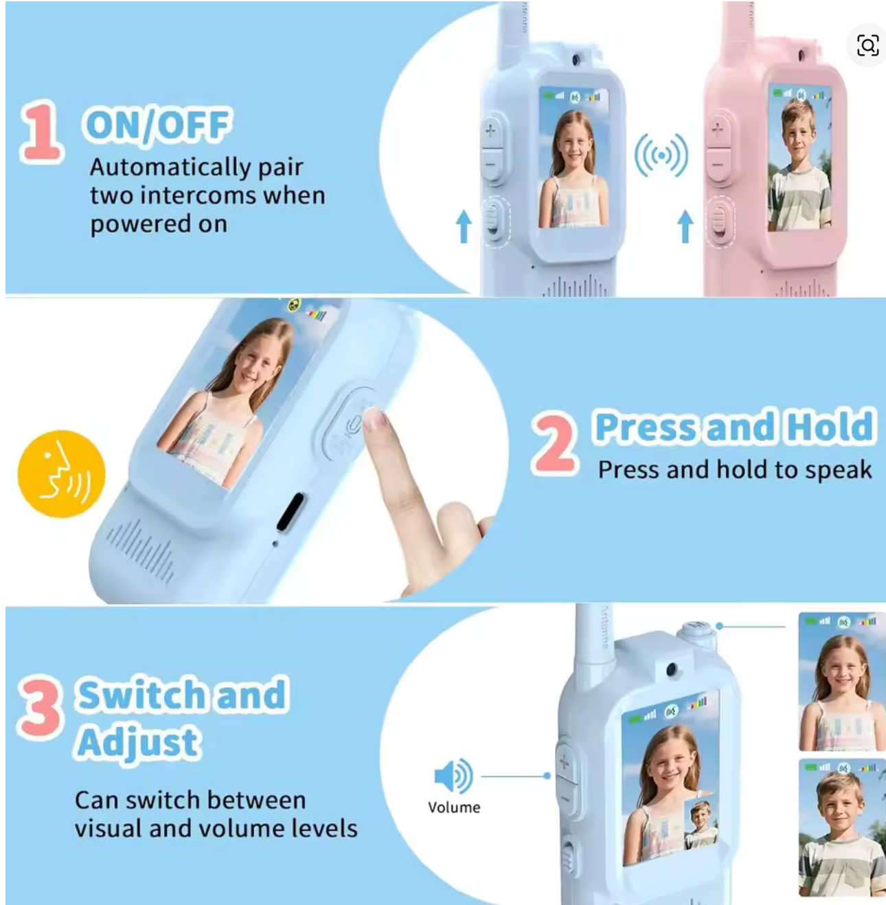 Children Video Walkie Talkie Set With HD Screen One-Click Call Cartoon Intercom Easy Use For Kids Gift Outdoor Camping Travel