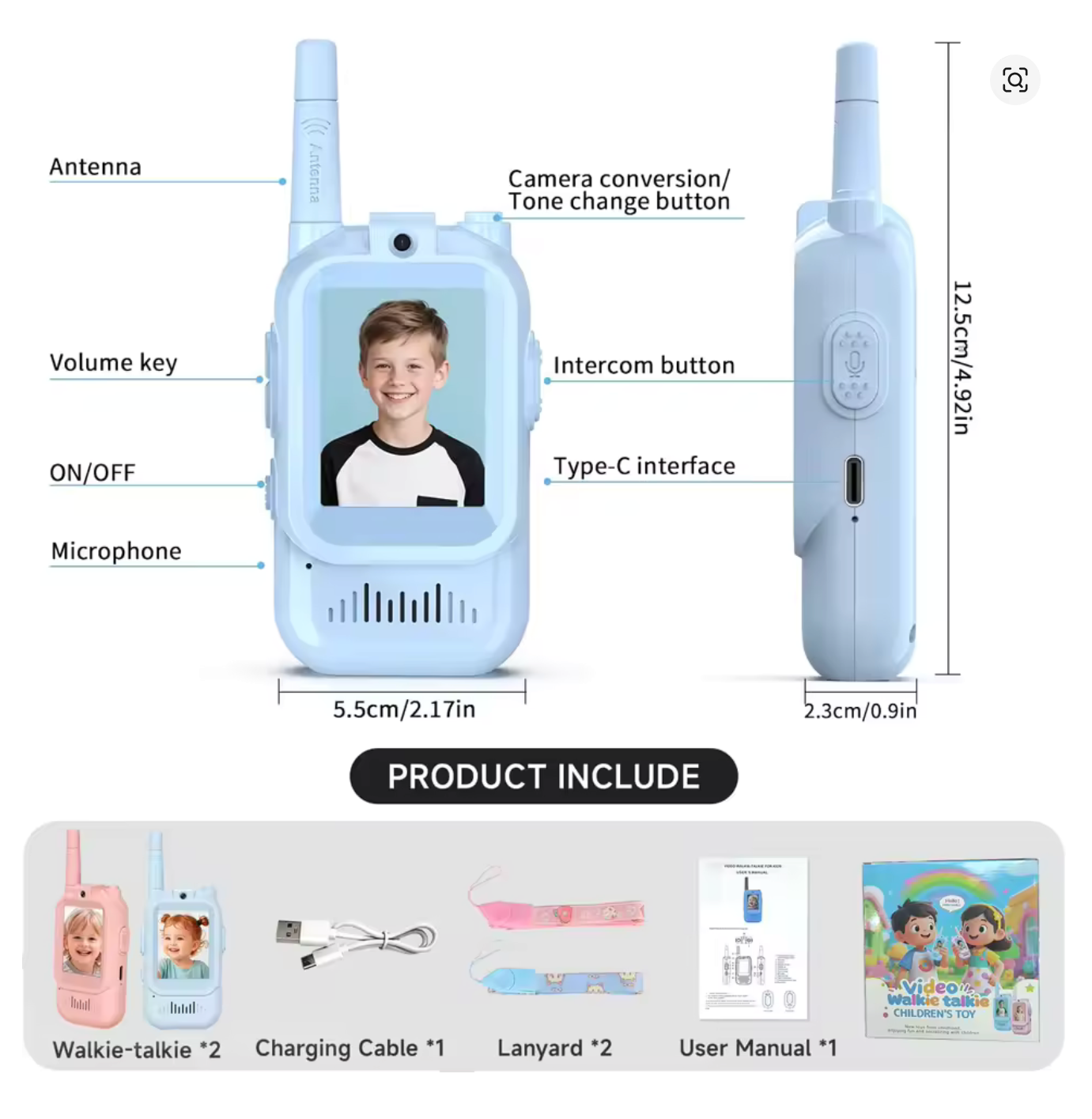 Children Video Walkie Talkie Set With HD Screen One-Click Call Cartoon Intercom Easy Use For Kids Gift Outdoor Camping Travel